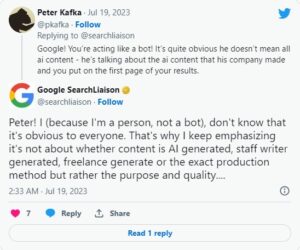 Tweets between Google and Author